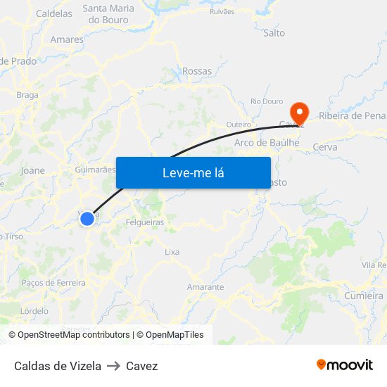 Caldas de Vizela to Cavez map