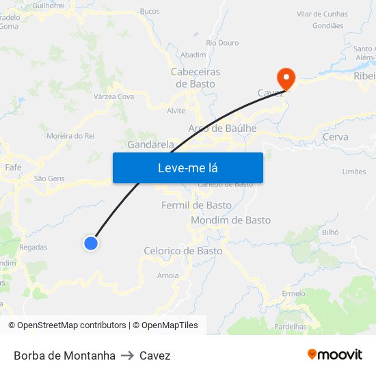 Borba de Montanha to Cavez map