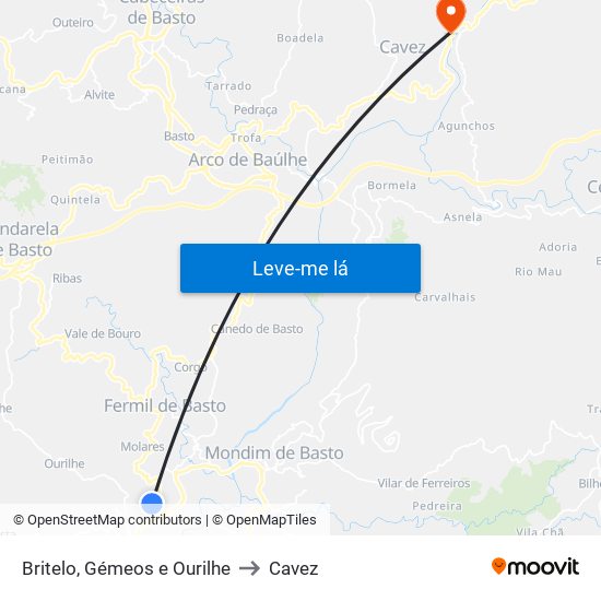 Britelo, Gémeos e Ourilhe to Cavez map