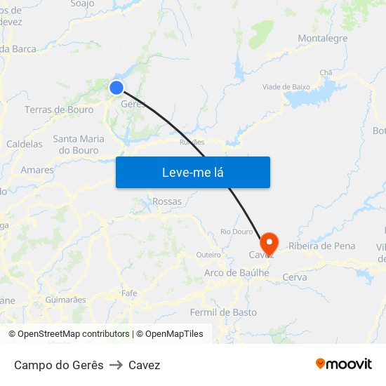 Campo do Gerês to Cavez map