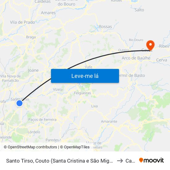 Santo Tirso, Couto (Santa Cristina e São Miguel) e Burgães to Cavez map