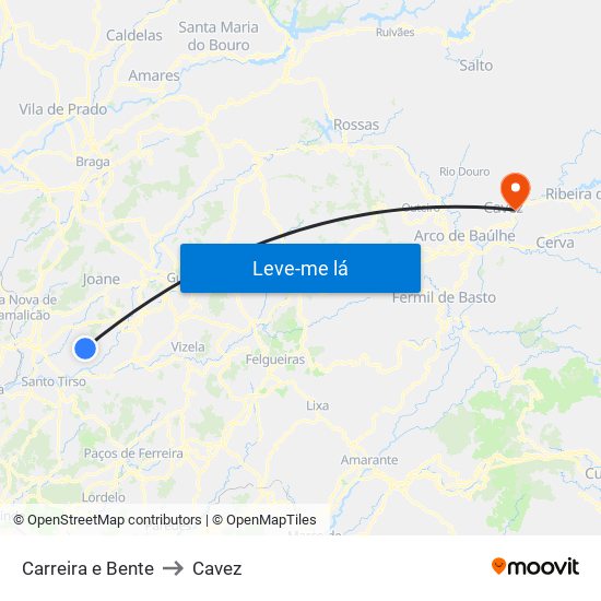 Carreira e Bente to Cavez map