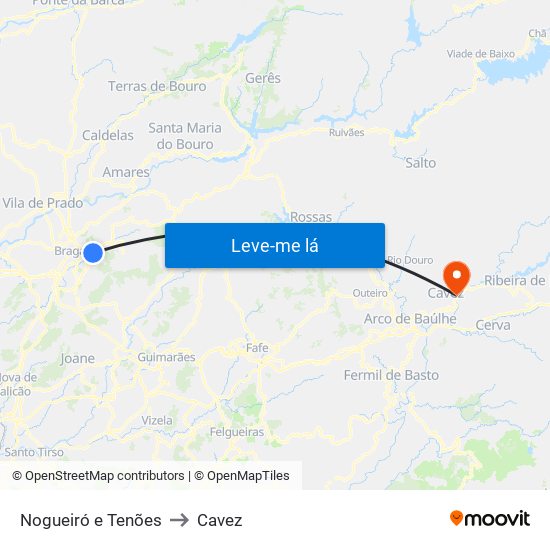 Nogueiró e Tenões to Cavez map