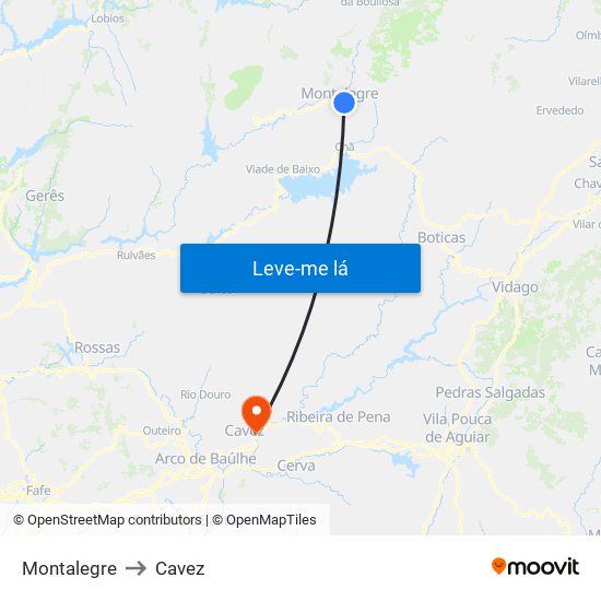 Montalegre to Cavez map