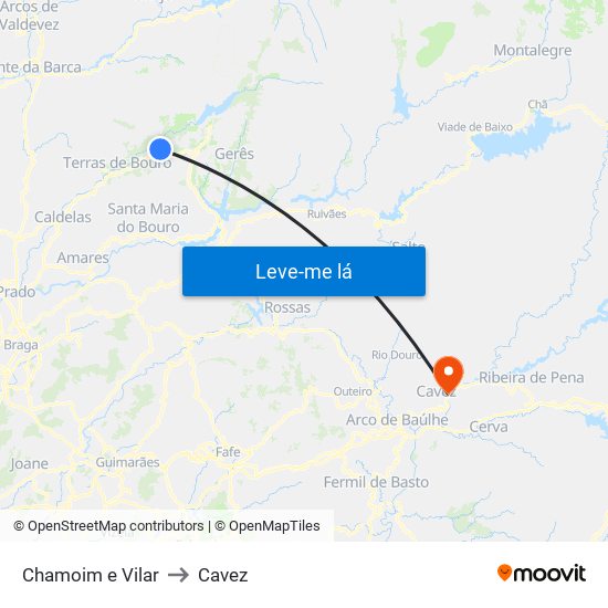Chamoim e Vilar to Cavez map