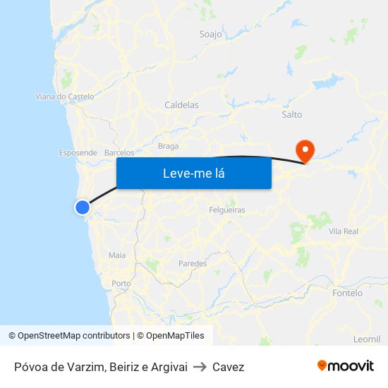 Póvoa de Varzim, Beiriz e Argivai to Cavez map