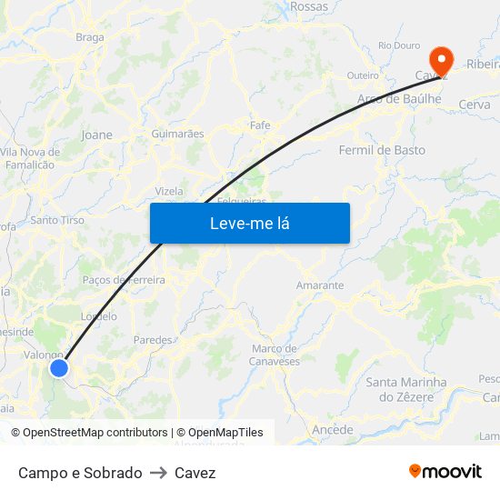 Campo e Sobrado to Cavez map