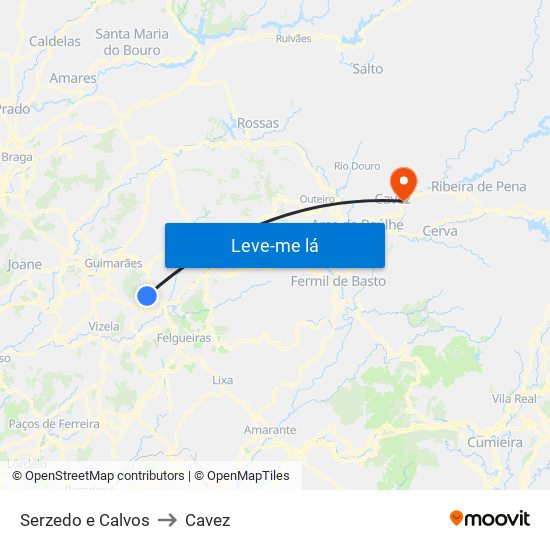 Serzedo e Calvos to Cavez map