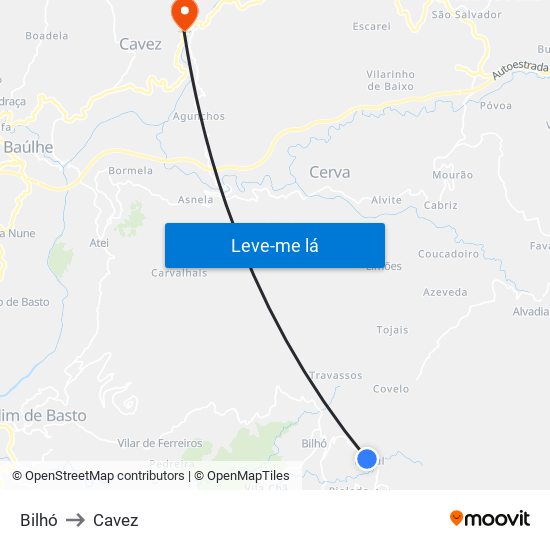 Bilhó to Cavez map