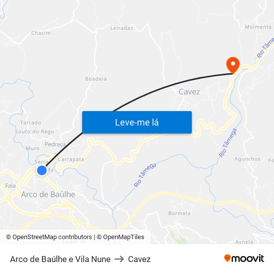 Arco de Baúlhe e Vila Nune to Cavez map