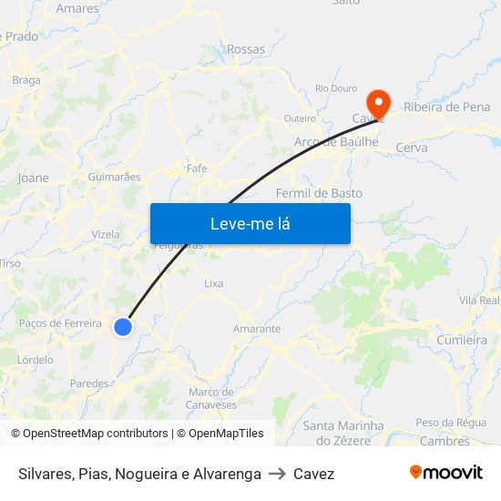 Silvares, Pias, Nogueira e Alvarenga to Cavez map