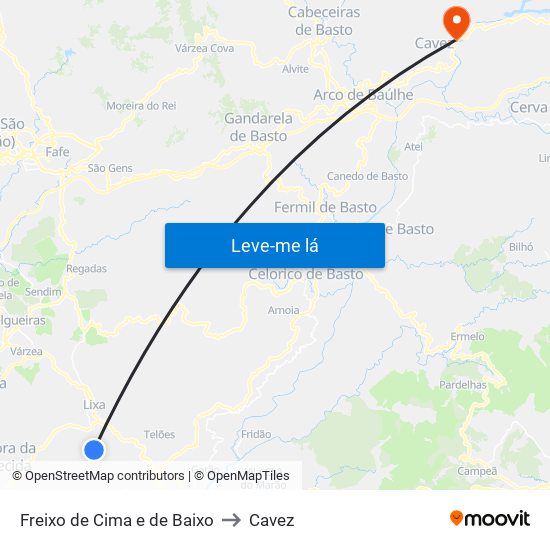 Freixo de Cima e de Baixo to Cavez map