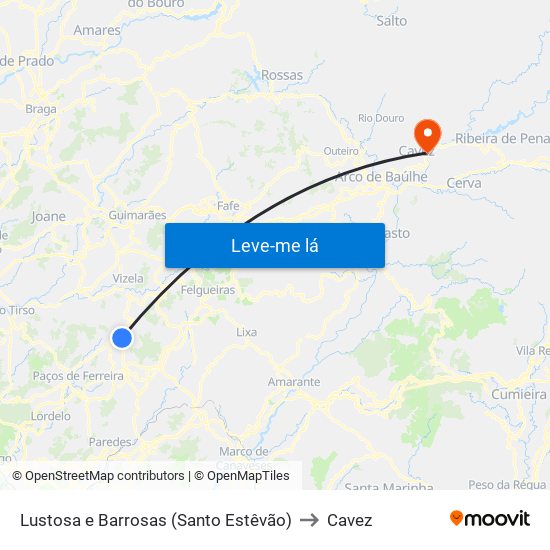 Lustosa e Barrosas (Santo Estêvão) to Cavez map