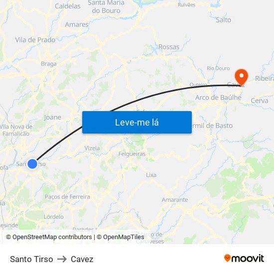 Santo Tirso to Cavez map