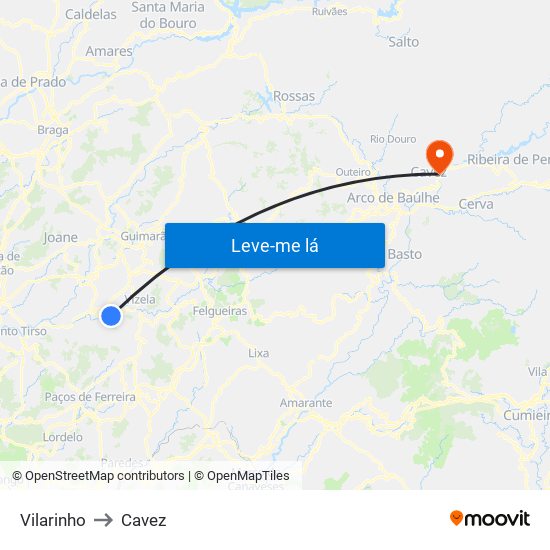 Vilarinho to Cavez map