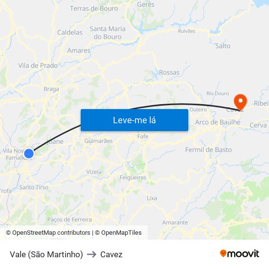 Vale (São Martinho) to Cavez map