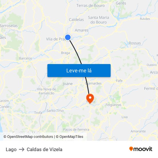 Lago to Caldas de Vizela map