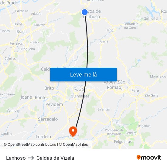 Lanhoso to Caldas de Vizela map