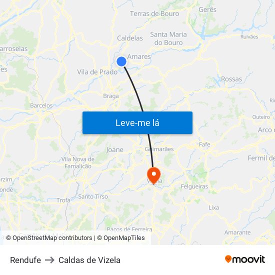 Rendufe to Caldas de Vizela map