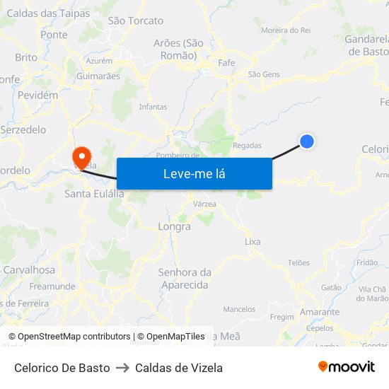 Celorico De Basto to Caldas de Vizela map