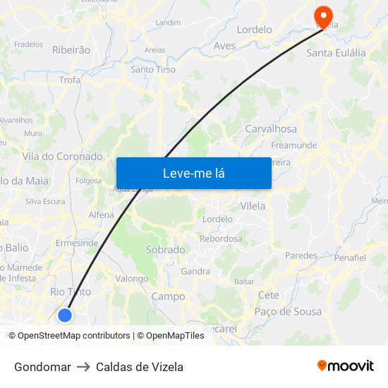 Gondomar to Caldas de Vizela map