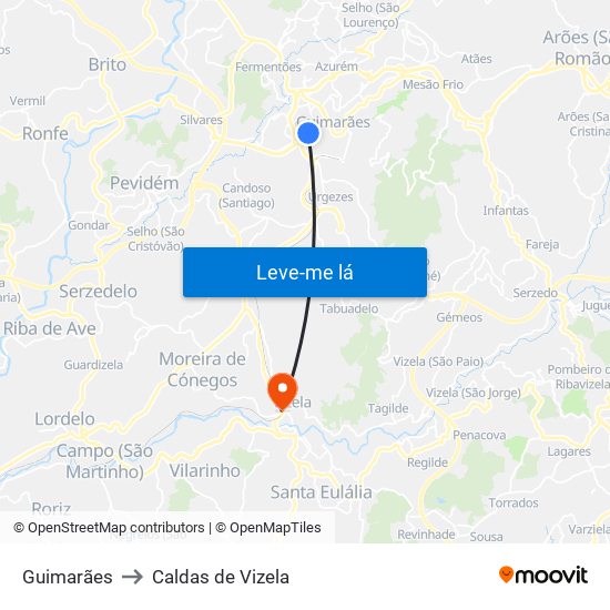 Guimarães to Caldas de Vizela map