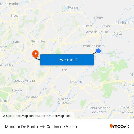 Mondim De Basto to Caldas de Vizela map