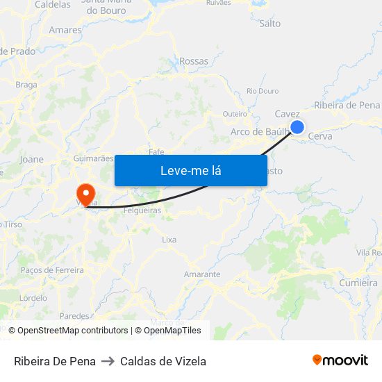 Ribeira De Pena to Caldas de Vizela map