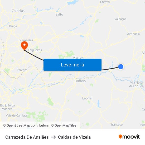 Carrazeda De Ansiães to Caldas de Vizela map