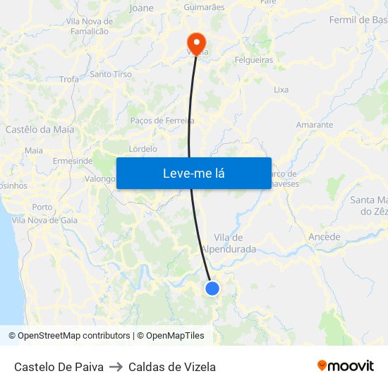 Castelo De Paiva to Caldas de Vizela map