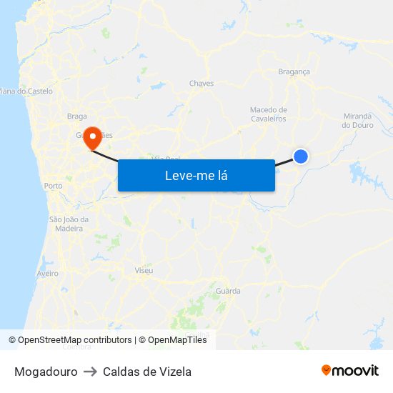 Mogadouro to Caldas de Vizela map
