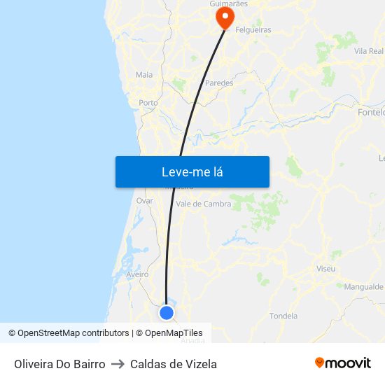 Oliveira Do Bairro to Caldas de Vizela map