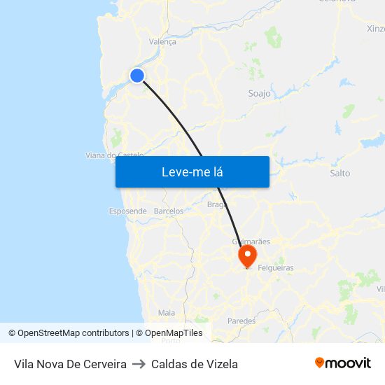 Vila Nova De Cerveira to Caldas de Vizela map