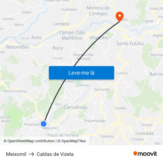 Meixomil to Caldas de Vizela map