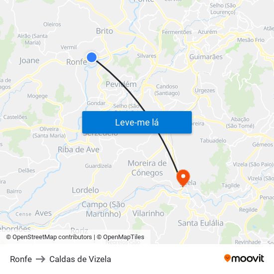 Ronfe to Caldas de Vizela map