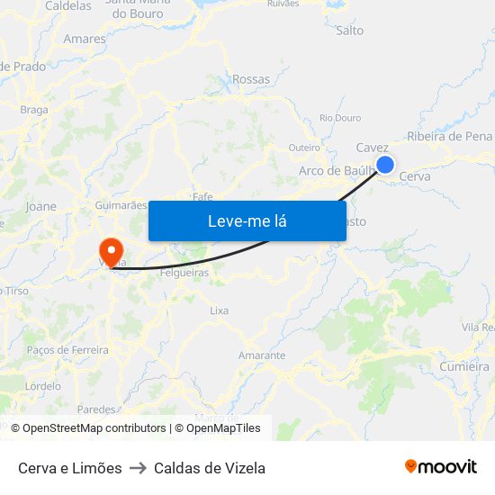 Cerva e Limões to Caldas de Vizela map