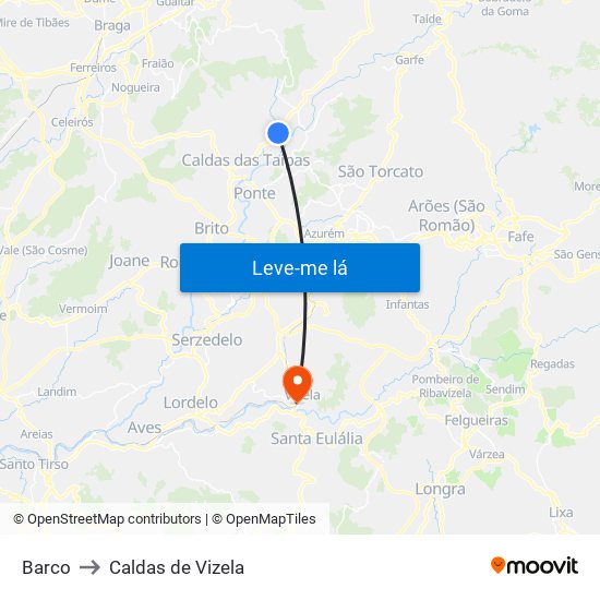 Barco to Caldas de Vizela map