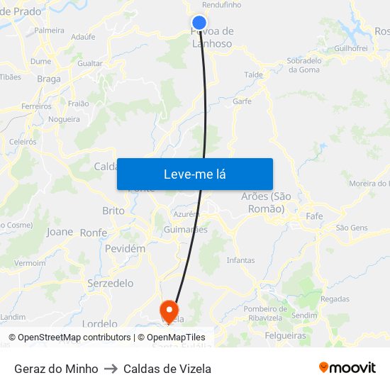 Geraz do Minho to Caldas de Vizela map