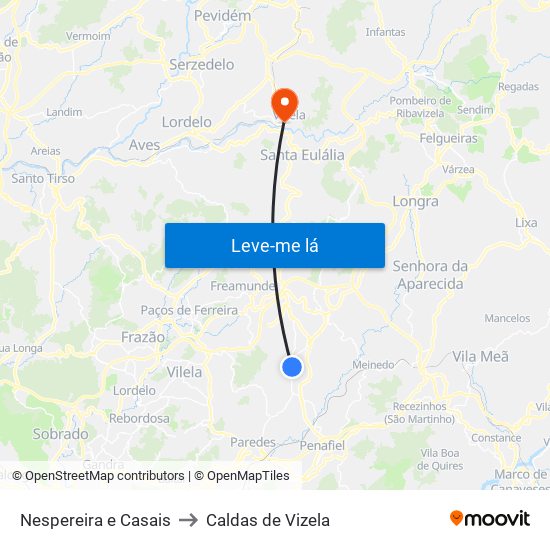Nespereira e Casais to Caldas de Vizela map