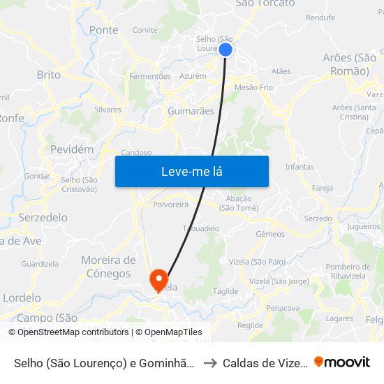 Selho (São Lourenço) e Gominhães to Caldas de Vizela map