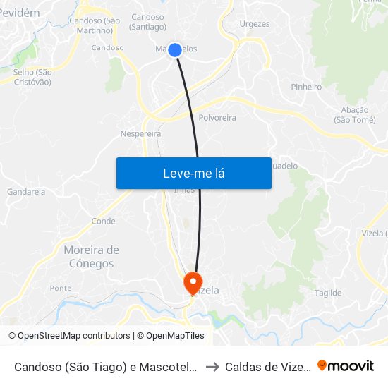 Candoso (São Tiago) e Mascotelos to Caldas de Vizela map