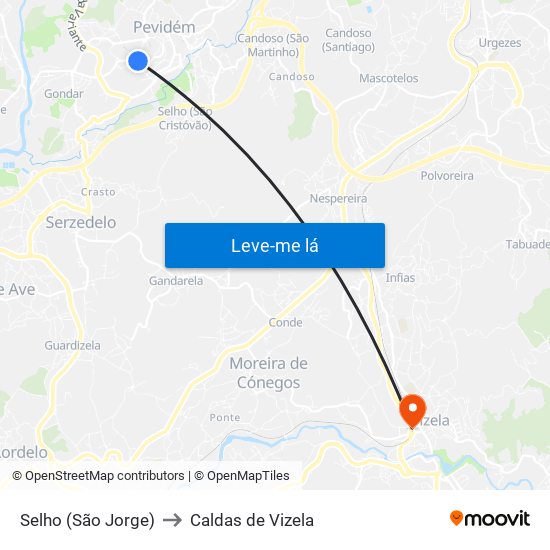 Selho (São Jorge) to Caldas de Vizela map