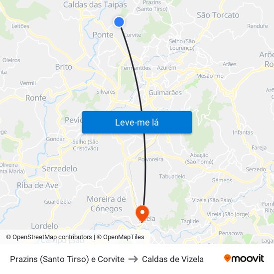 Prazins (Santo Tirso) e Corvite to Caldas de Vizela map