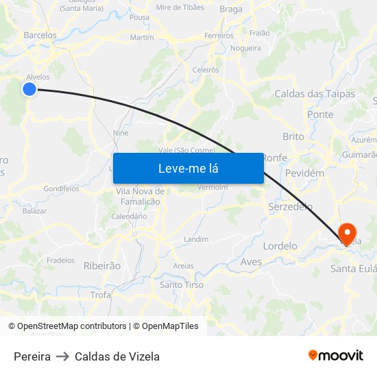 Pereira to Caldas de Vizela map