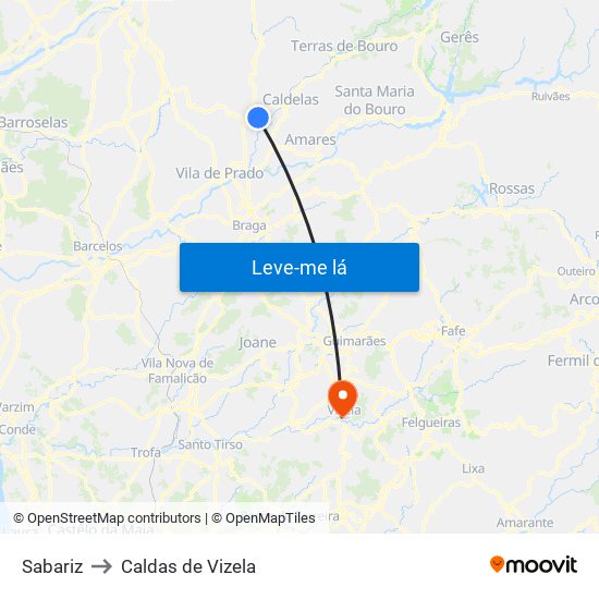 Sabariz to Caldas de Vizela map