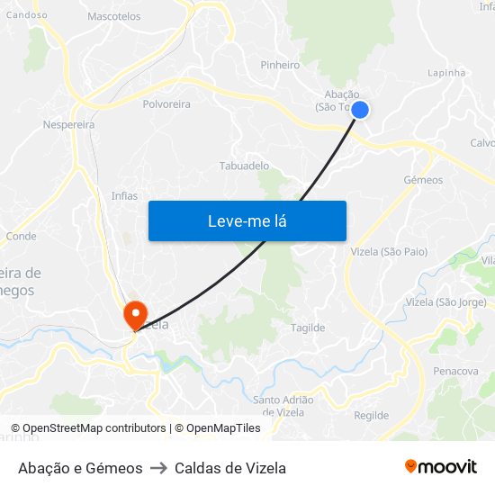 Abação e Gémeos to Caldas de Vizela map