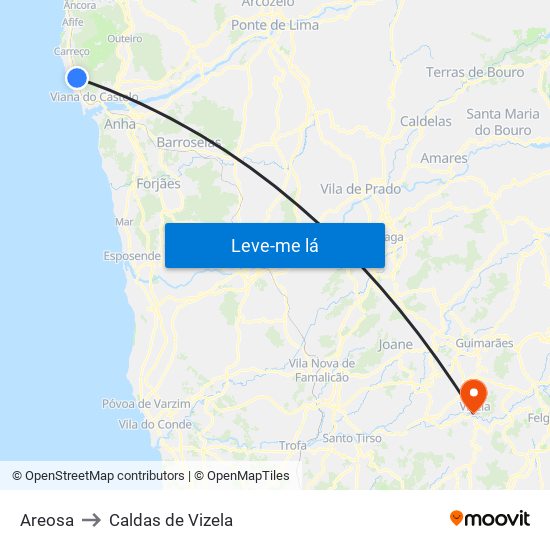 Areosa to Caldas de Vizela map