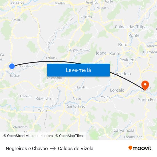 Negreiros e Chavão to Caldas de Vizela map