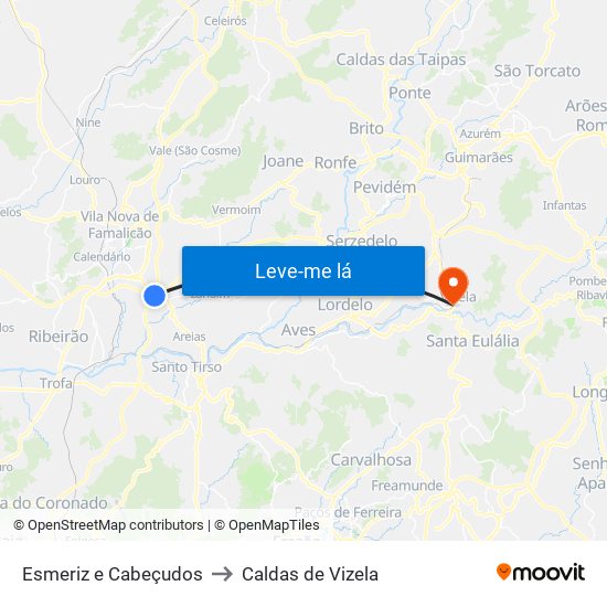 Esmeriz e Cabeçudos to Caldas de Vizela map