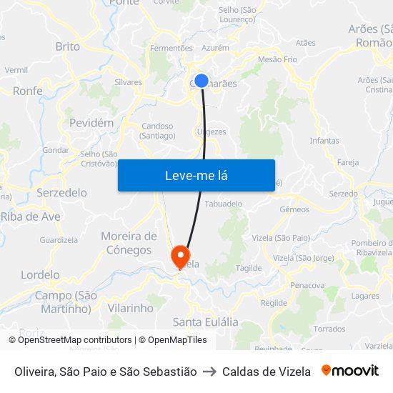 Oliveira, São Paio e São Sebastião to Caldas de Vizela map